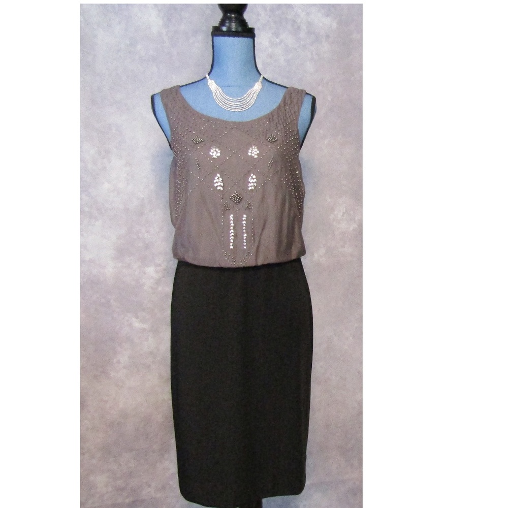 NWT Suzi Chin Gray Black Beaded Dress Size 8